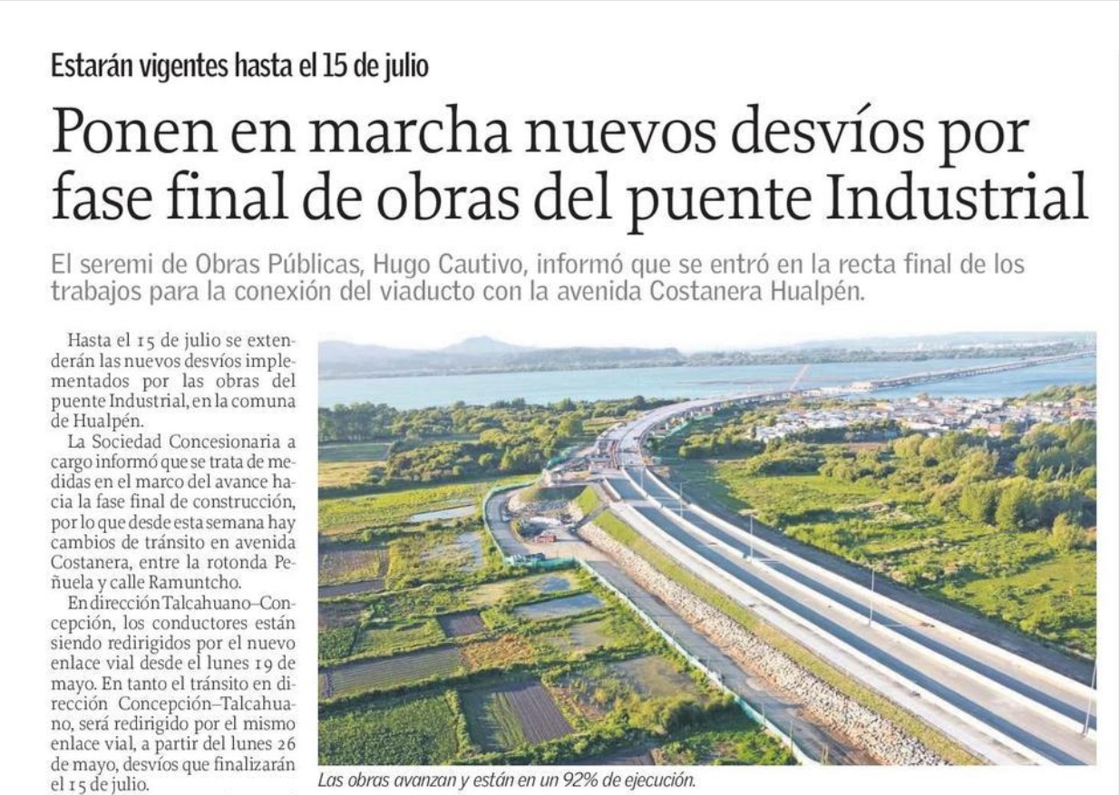 El Sur Concepción: Ponen en marcha nuevos desvíos por fase final de obras del puente Industrial